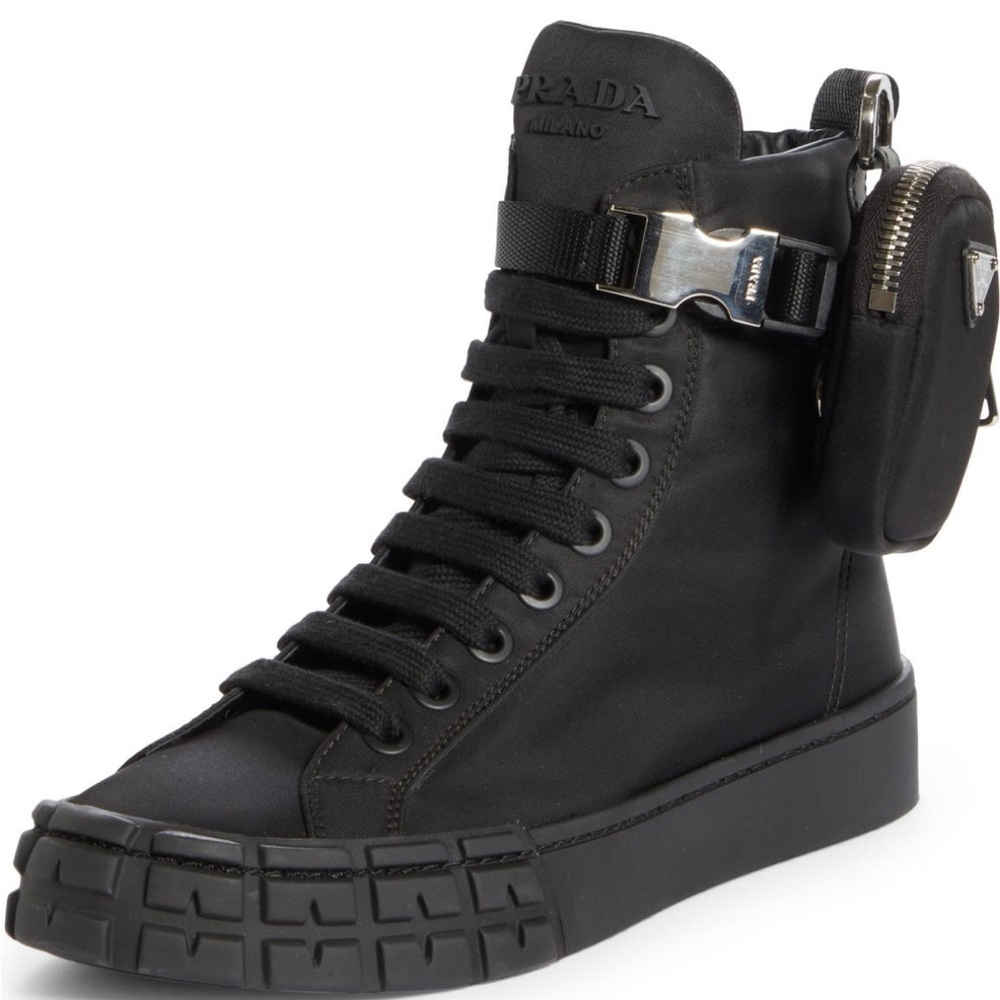 Prada Re-Nylon Wheel High Top Sneaker - Black Sz 37 1/2